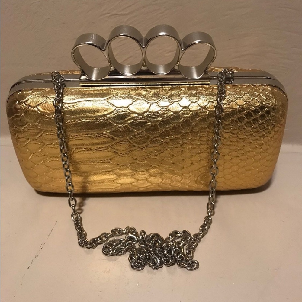 Hand Knuckle Clutch-Shoulder, Faux Exotic Leather Formal Party Cocktail Mini Bag